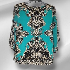 JM Collection Black and White Graphic 3/4 Sleeve Blouse